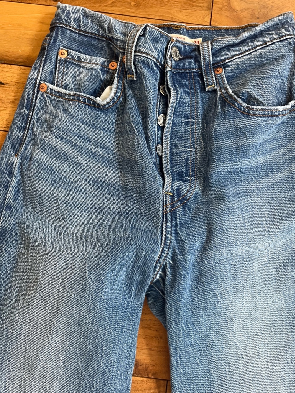 Levi's Premium Vintage Light Wash Ribcage Straight Button Fly High Rise Jeans - Picture 6 of 14